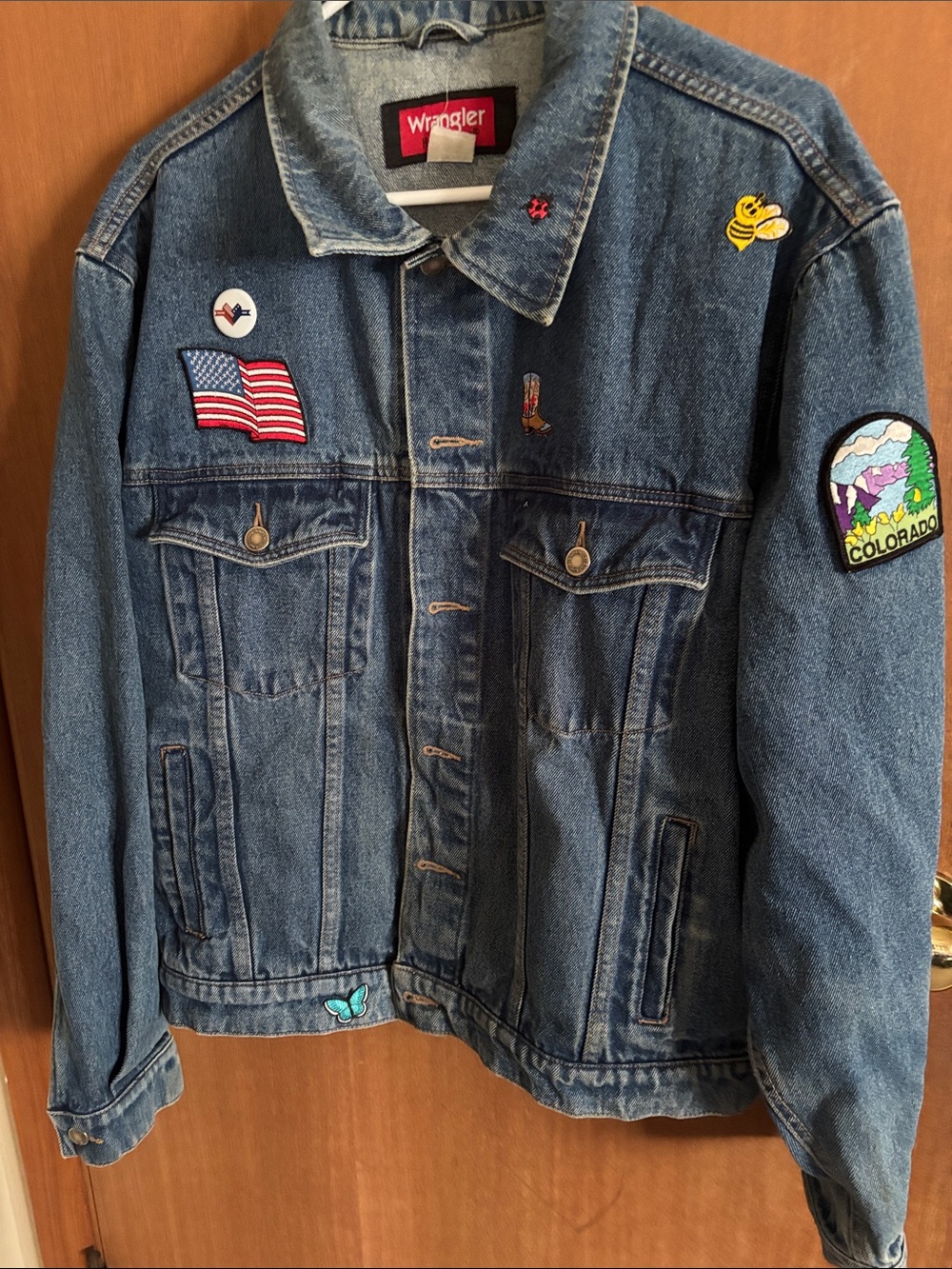 Wrangler Blue Denim Jacket with Numerous Patches